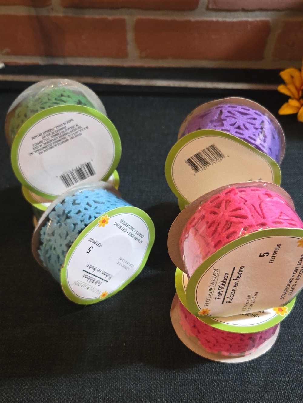 Felt Decorative Ribbon Spool - Pink, Blue, Purple, Green 7 Spools